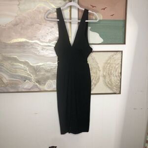 NWT Keepsake Women's Black V Plunge Sleeveless Formal Sheath Closer Maxi Dress S